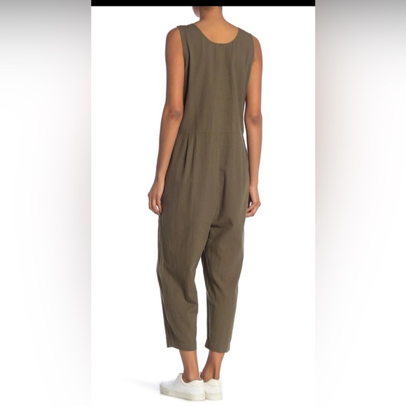 Eileen Fisher Organic Cotton Crepe Olive Slouchy Cropped Jumpsuit , size M - Picture 3 of 11